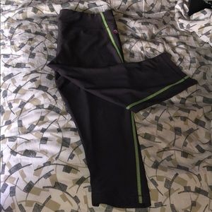 Gray legging capris w/ neon green stitching detail